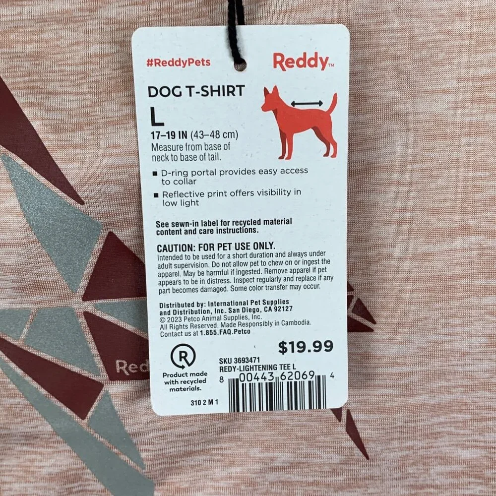 Reddy Pet Dog T-Shirt L‎ With Reflective Lightning Print Maroon Pink